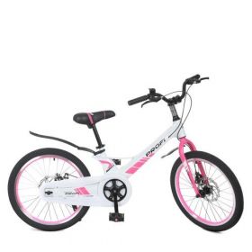 Велосипед дитячий PROF1 20д. LMG20239 Hunter,SKD85,магн.рама,дзв,диск.гальма,підніж,біло-рожев 33914